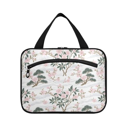 Rosafarbene Blume, weiße Berg-Hängetasche für Herren, Reisen, mit Haken, Designer-Kulturbeutel für Kreuzfahrt, Reisen, Toilette, Bolsa para guardar maquillaje L von KLL