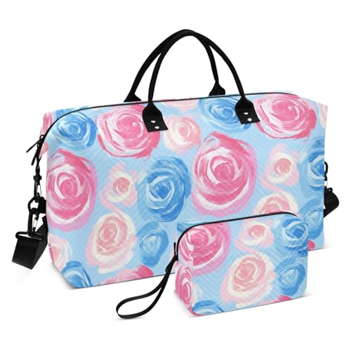 Rose Valentine Hellblau Dekorative Große Tasche Große Turnbeutel mit Kulturbeutel zum Wandern Multifunktional Bolso de para Hombre von KLL