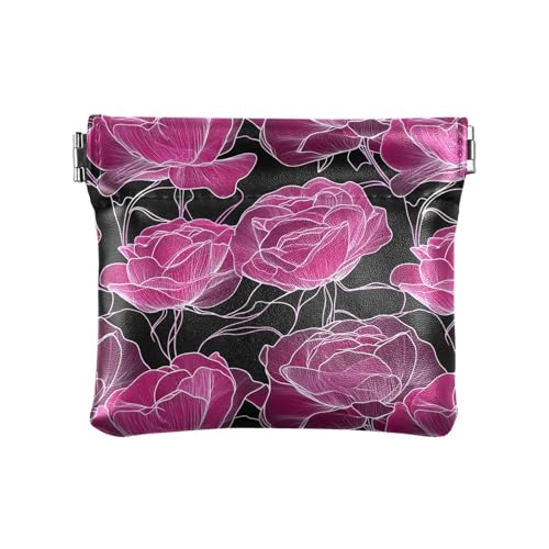 Roses Pfirsichschwarzes PU-Leder Kleingeldbörse niedlicher Münzhalter für Damen und Mädchen von KLL