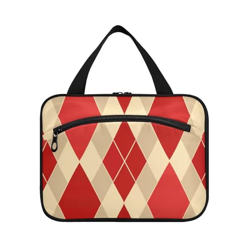 Rote Gitter-Reisebehälter zum Aufhängen für Toilettenartikel mit Haken, tragbare Designer-Tasche für Herren, für Reisen, Essentials, Hotel, Bolsa de maquillaje para Mujer L von KLL