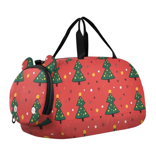 Rote Weihnachtselemente Weihnachtsbaum Duffel Turnbeutel mit Schuhfach Multifunktionale Wochenendtasche Übernachtungstasche für Reisen, Schwimmen, Tanz, Ballett von KLL