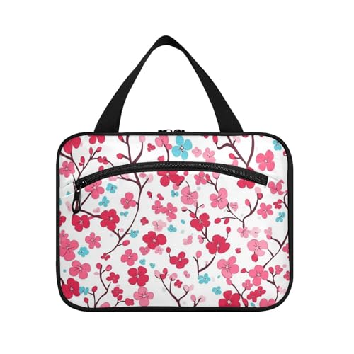 Rote türkisfarbene Reisetasche mit Blumenmuster, flach, Vektor-Stil, hängende Reisetasche für Toilettenartikel mit Haken, Designer-Make-up-Tasche mit großem Fassungsvermögen, für Herren, Kreuzfahrten von KLL