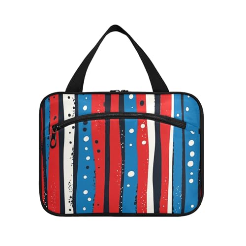 Rote und blaue gestreifte Muster Kritzelei Kunst Hängetasche für Männer Reisen mit Haken, Designer waschbare Kulturtaschen für Frauen, Must-Have Hotel estuche para maquillaje L von KLL