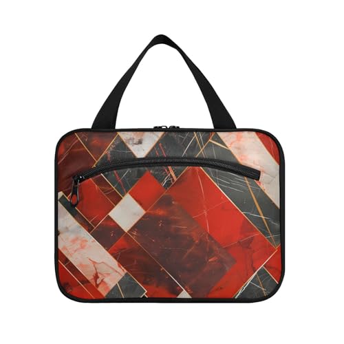 Roter schwarzer Marmor-Druck zum Aufhängen für Herren mit Haken, wasserdichte Designer-Rasierset-Tasche für Männer für Frauen, Reisen, Fitnessstudio, Bolso para maquillaje L von KLL