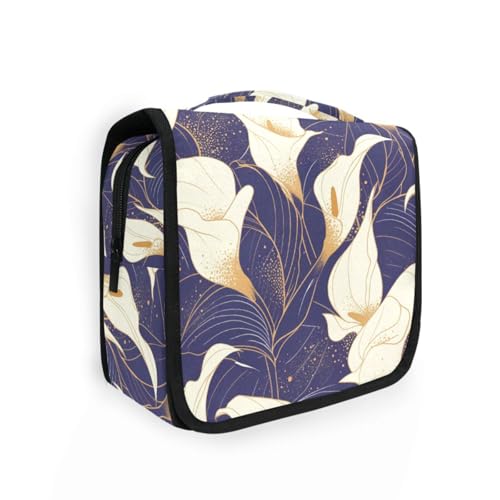 Schicke lila Calla-Lilien-Make-up-Tasche für Damen, mit Haken zum Aufhängen, schicker Make-up-Koffer, Kreuzfahrten Schicke lila Calla-Lilien-Make-up-Tasche für Damen, mit Haken zum Aufhängen, schicker Make-up-Koffer, Kreuzfahrten von KLL