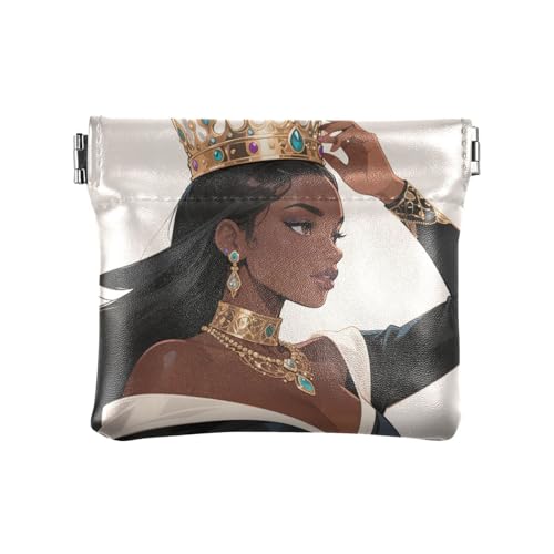 Schöne afrikanische Frau Krone Cartoon Damen Leder Münzgeldbörsen Beutel Tragbare Mini Geldbörse Geldbörse für Frauen Mädchen von KLL
