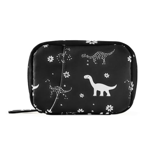 Schwarze Dinosaurier-Medikamententasche mit herausnehmbaren Fächern, tragbarer Pillen-Organizer für Geldbörse von KLL