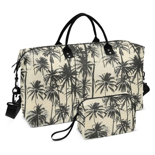 Schwarze Kokosnussbaum, dekorative Reise-Handtasche, großer Turnbeutel mit verstellbarem Riemen für Fitnessstudio, große Kapazität, Bolsas para viajar en Avion de Mujer von KLL