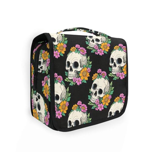 Schwarze Kosmetiktasche mit Totenkopf-Motiv, für Damen, mit Haken zum Aufhängen, faltbar, Kosmetik-Organizer, Rucksackreisen Schwarze Kosmetiktasche mit Totenkopf-Motiv, für Damen, mit Haken zum Aufhängen, faltbar, Kosmetik-Organizer, Rucksackreisen von KLL