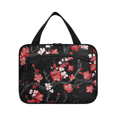 Schwarze und rote japanische Kirschblüten-Hängetasche für Männer auf Reisen mit Haken, Designer-Rasiertasche für Männer und Frauen, Muss auf Reisen estuche de maquillaje para Mujer L Schwarze und rote japanische Kirschblüten-Hängetasche für Männer auf Reisen mit Haken, Designer-Rasiertasche für Männer und Frauen, Muss auf Reisen estuche de maquillaje para Mujer L von KLL