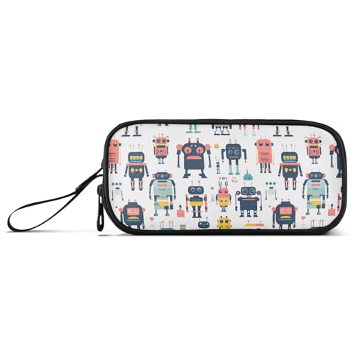 Simple Robots Cartoon-Nylon-Federmäppchen für Kinder, großes Fassungsvermögen, Reißverschluss, Schreibwaren für Schule, Frau von KLL