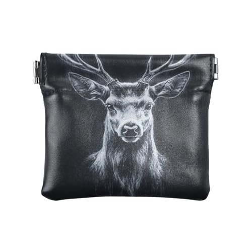 Sketch Rentier Schwarz Damen Leder Münzgeldbörsen Pouches Fancy Mini Kartenhalter Geldbörse für Mädchen Frauen Damen von KLL