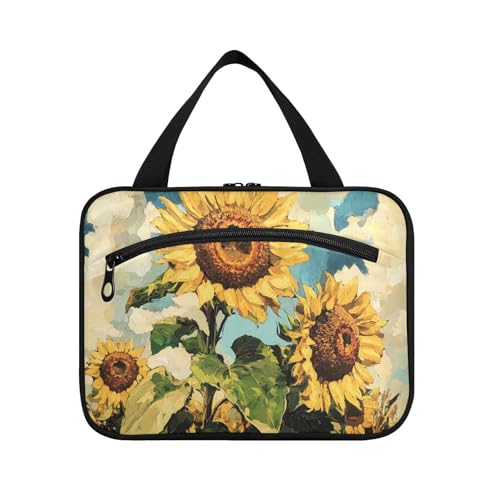 Sonnenblumen-Ölgemälde, gelbe Hängetasche für Herren, Reisen, mit Haken, Designer-Make-up-Tasche für Reisen, Fitnessstudio, Bolso de para Mujer L von KLL