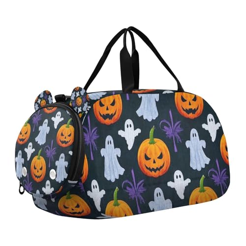 Sporttasche für Jungen, Motiv: Halloween-Kürbis in Ölgemälde, mit Schuhfach, multifunktional, für Jungen und Mädchen, Gelb von KLL