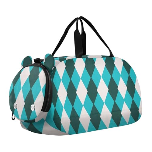 Sporttasche für Mädchen, mit Schuhfach, großes Fassungsvermögen, für Strand, Schwimmen, Pool, Sport, Blaugrün kariert von KLL