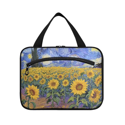 Sternenhimmel, Sonnenblumen, Ölgemälde, Hängeset für Reisen, mit Haken, Designer-Kosmetiktasche für Damen, Rucksackreisen, Größe L von KLL