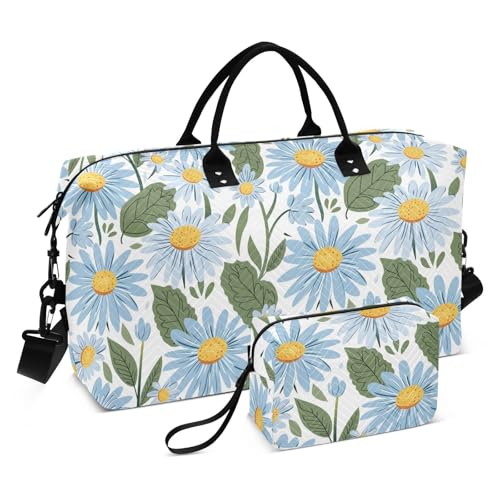Süße blaue Gänseblümchen Blumen dekorative große Tasche Turnbeutel mit Kulturbeutel für Sport Große Kapazität Bolso de para Mujer Avion von KLL