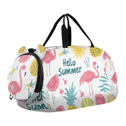 Summer Flamingos Fresh Fruits Kleiner Turnbeutel mit Schuhfach, leichte Sporttasche für Reisen, Sport, Duffel, Weekender von KLL