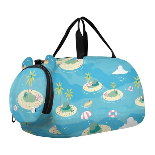 Summer Wind Cartoon Island Duffel Turnbeutel mit Schuhfach Multifunktionale Kinder Übernachtung Seesack für Reisen, Sport, Duffel, Weekender von KLL
