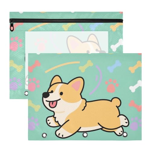Tragbare Kosmetiktasche mit 3 Ringen für A4-Papier, Briefe, 2 Stück, Studenten, College-Zubehör, niedlicher Tierhund von KLL