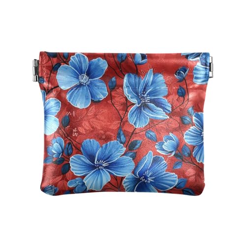 Viele blaue Blumen auf rotem Hintergrund, PU-Leder, kleine Münze, niedlicher Schmuck für Frauen von KLL