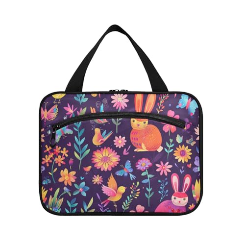 Vintage Cartoon Blume Kaninchen Hängetaschen für Reisen mit Haken, Designer Multifunktionale Make-up-Taschen für wichtige Dinge für Frauen, Toiletten-Bolsos para Hombre L von KLL