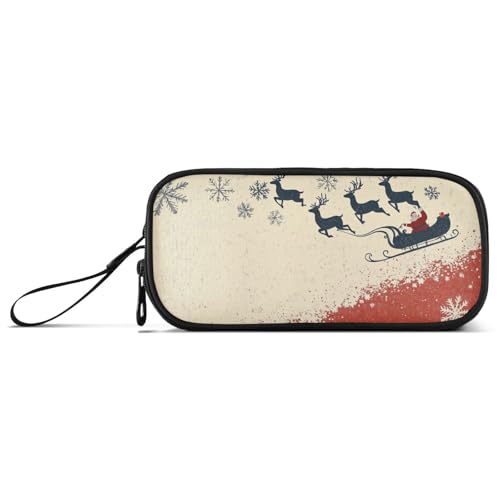 Vintage Elch Weihnachtsmann Schneeflocke Nylon Federmäppchen Schule Große Kapazität Federmäppchen für Mädchen Schreibwaren Tasche für Grundschule Kinder von KLL