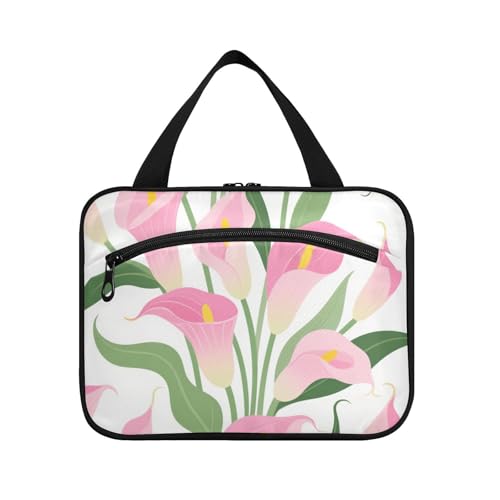 Vintage Pink Calla Lily Chic Hanging Toiletry Kit for Men with Hook, Designer Accessories Makeup Bags for Men Camping Porta Cosmeticos Mujer para cartera L von KLL