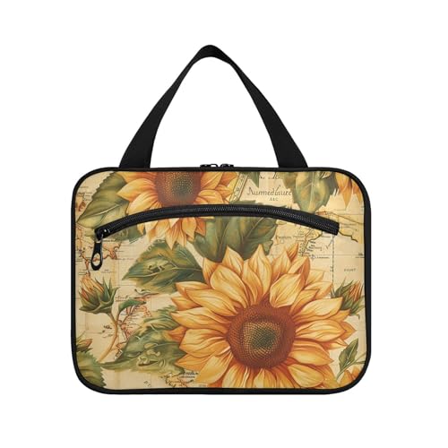 Vintage Sonnenblumen hängende Reisetasche Kulturbeutel mit Haken, Designer waschbar, Rasierset, Tasche für Herren für Erwachsene, Kreuzfahrten, Bolso de Maquillaje para Mujer L von KLL
