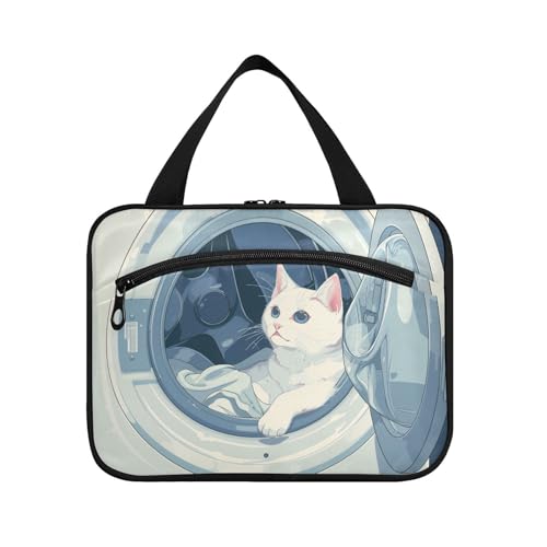 Weiße Katze Waschmaschine Hängende Kosmetiktasche mit Haken, Designer Unisex Make-up Kosmetiktasche für Zubehör für Frauen WC Bolso de Maquillaje para Mujer L von KLL