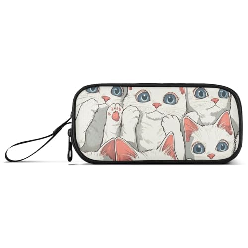 Weiße süße Katze Kätzchen Nylon große Kapazität Kunst Federmäppchen Schreibwaren Tasche für Mittelschule Männer von KLL