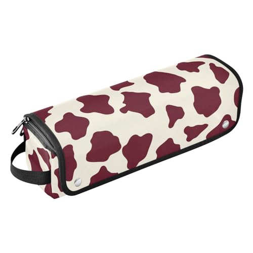 Werkzeug-Reisetasche mit hitzebeständigem Pad, wasserdicht, tragbar, offen, flach, Reisetasche für Lockenstab Glätteisen, flacher Haartrockner, braune Kuh-Punkte, Reiseutensilien für Frauen von KLL