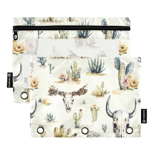 Western Boho Kaktus Schädel Große Wildnis Binder Taschen 3 Loch Tasche für Ordner Ordner mit 3 Löchern für Untersuchung Schreibwaren Zubehör von KLL