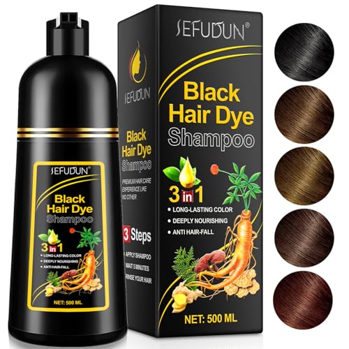 500 ml Professionelles Haar-Shampoo, 3-in-1 Haarfärbe-Shampoo für Männer und Frauen, Haarfärbemittel, Haarfärbemittel in wenigen Minuten für einen natürlichen Look, pflanzliches Farbshampoo (schwarz) von KLLALO