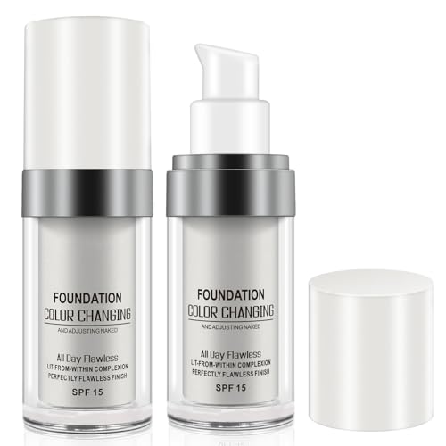 Colour-Changing Liquid Foundation, Concealer Cover for Aging Skin, SPF 15 Full Day Flawless farbwechselnde foundation Make-Up, Conceals Wrinkles and Lines, Moisturising Long Lasting Cream (2pc, 30ml) von KLLALO