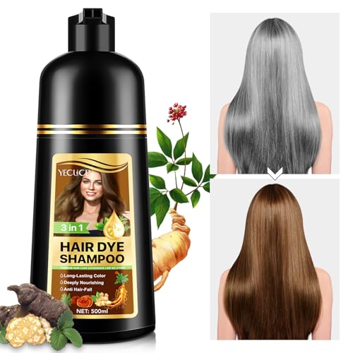 KLLALO 3-in-1 Haarfärbe-Shampoo für Männer und Frauen, 500ml, Schwarz und Dunkelbraun, Natürliche Pflanzliche Inhaltsstoffe, Graue Haare Abdeckung, Unparfümiert von KLLALO