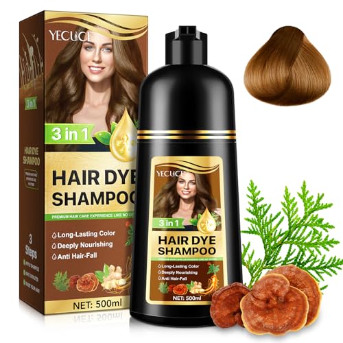 KLLALO 3-in-1 Haarfärbe-Shampoo für Männer und Frauen, 500ml, Schwarz und Dunkelbraun, Natürliche Haarfarbe, Grauabdeckung, Haar- und Kopfhautpflege von KLLALO
