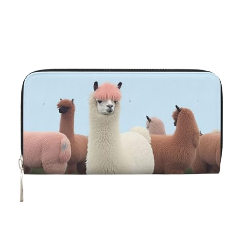 Alpakas Ledergeldbörse für Damen und Mädchen, mit Reißverschluss, Kreditkartenhalter, lang, PU, Clutch, Geldbörse, wasserdicht, Reisehandtasche von KLLTYHMU