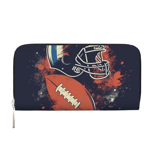 American Football Ledergeldbörse für Damen und Mädchen, mit Reißverschluss, Kreditkartenhalter, lang, PU, Clutch, Geldbörse, wasserdicht, Reisehandtasche von KLLTYHMU