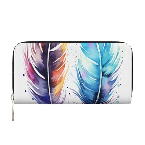 Aquarell-Geldbörse mit abstrakter Kunst, Tierfedern, Leder, für Damen und Mädchen, mit Reißverschluss, lange PU-Geldbörse, Clutch, wasserdicht, Reisehandtasche Aquarell-Geldbörse mit abstrakter Kunst, Tierfedern, Leder, für Damen und Mädchen, mit Reißverschluss, lange PU-Geldbörse, Clutch, wasserdicht, Reisehandtasche von KLLTYHMU