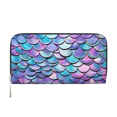 Aquarell-Meerjungfrauen-Ledergeldbörse für Damen und Mädchen, mit Reißverschluss, lange PU-Geldbörse, Clutch, wasserdicht, Reisehandtasche Aquarell-Meerjungfrauen-Ledergeldbörse für Damen und Mädchen, mit Reißverschluss, lange PU-Geldbörse, Clutch, wasserdicht, Reisehandtasche von KLLTYHMU