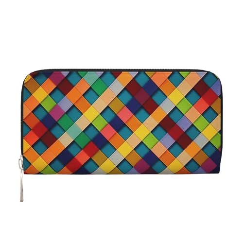 Bunte karierte Ledergeldbörse für Damen und Mädchen, mit Reißverschluss, lange PU-Geldbörse, Clutch, wasserdicht, Reisehandtasche Bunte karierte Ledergeldbörse für Damen und Mädchen, mit Reißverschluss, lange PU-Geldbörse, Clutch, wasserdicht, Reisehandtasche von KLLTYHMU