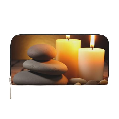 Candles and Stone Geldbörse aus Leder für Damen und Mädchen, mit Reißverschluss, lange PU-Geldbörse, Clutch, wasserdicht, Reisehandtasche von KLLTYHMU