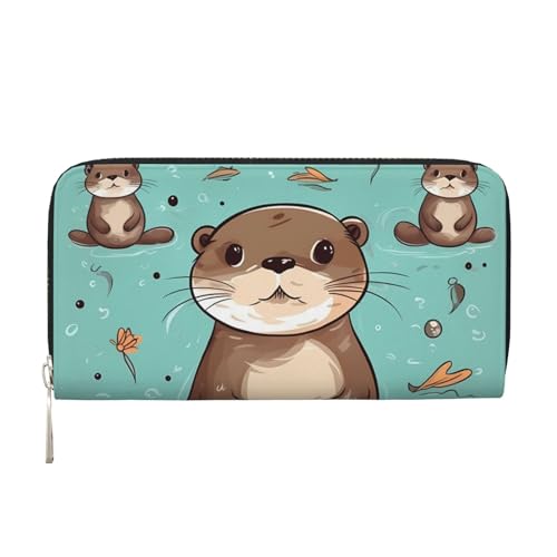 Cartoon Cute Otter Leder Geldbörse für Frauen Mädchen Reißverschluss Kreditkartenhalter Lange PU Geldbörse Clutch Geldbörse Wasserdichte Reisehandtasche von KLLTYHMU