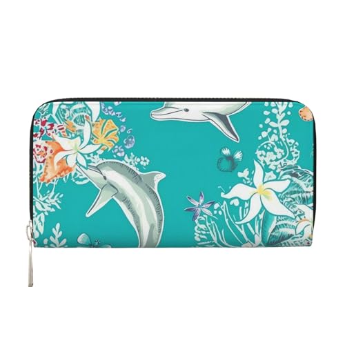 Delfine Blumen Meer Seestern Koralle Muschel Leder Geldbörse für Frauen Mädchen Reißverschluss Kreditkartenhalter Lange PU Geldbörse Clutch Geldbörse Wasserdichte Reisehandtasche Delfine Blumen Meer Seestern Koralle Muschel Leder Geldbörse für Frauen Mädchen Reißverschluss Kreditkartenhalter Lange PU Geldbörse Clutch Geldbörse Wasserdichte Reisehandtasche von KLLTYHMU