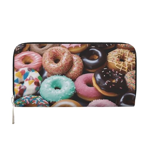 Donuts Ledergeldbörse für Damen und Mädchen, mit Reißverschluss, Kreditkartenhalter, lang, PU, Clutch, Geldbörse, wasserdicht, Reisehandtasche von KLLTYHMU