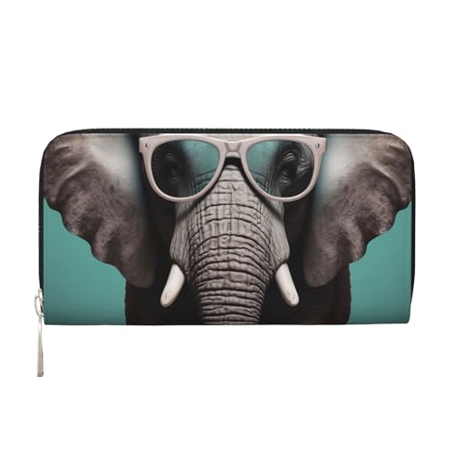 Elefant mit Brille, Ledergeldbörse für Damen und Mädchen, mit Reißverschluss, Kreditkartenhalter, lang, PU, Clutch, Geldbörse, wasserdicht, Reisehandtasche Elefant mit Brille, Ledergeldbörse für Damen und Mädchen, mit Reißverschluss, Kreditkartenhalter, lang, PU, Clutch, Geldbörse, wasserdicht, Reisehandtasche von KLLTYHMU
