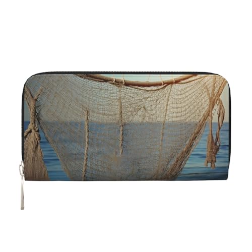 Fischernetz-Ledergeldbörse für Damen und Mädchen, mit Reißverschluss, Kreditkartenhalter, lang, PU, Clutch, Geldbörse, wasserdicht, Reisehandtasche von KLLTYHMU
