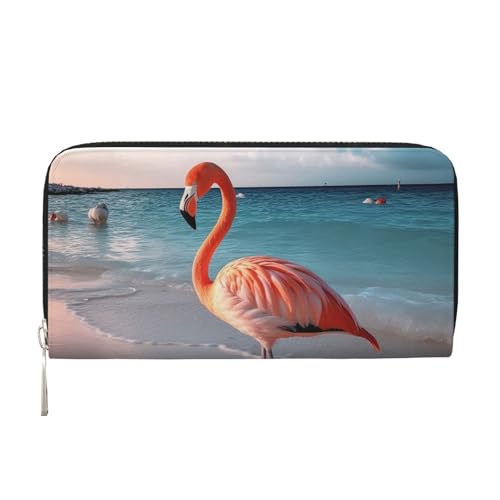 Flamingo On The Beach Ledergeldbörse für Damen und Mädchen, mit Reißverschluss, Kreditkartenhalter, lang, PU, Clutch, Geldbörse, wasserdicht, Reisehandtasche Flamingo On The Beach Ledergeldbörse für Damen und Mädchen, mit Reißverschluss, Kreditkartenhalter, lang, PU, Clutch, Geldbörse, wasserdicht, Reisehandtasche von KLLTYHMU