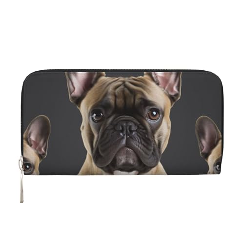 Französische Bulldogge Ledergeldbörse für Damen und Mädchen, mit Reißverschluss, lange PU-Geldbörse, Clutch, Geldbörse, wasserdichte Reisehandtasche von KLLTYHMU